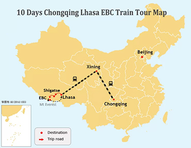 10 Days Lhasa Mt Everest Tour from Chongqing by Train
