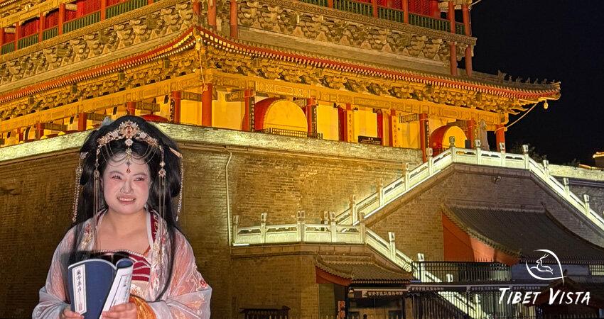 The beautifully illuminated streets of Xian at night