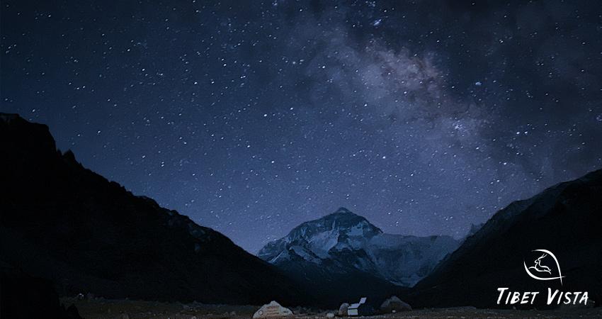 Milky Way stretched across the sky behind Mount Everest
