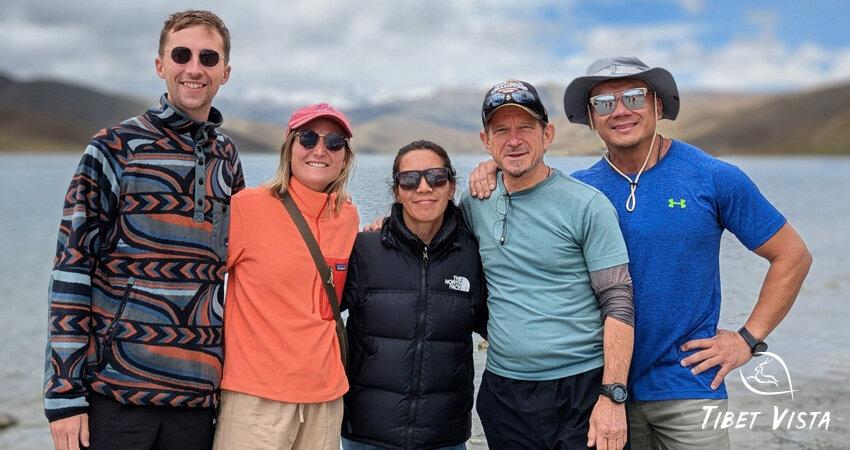 Snapped photos with our group by the turquoise waters of Yamdrok Lake