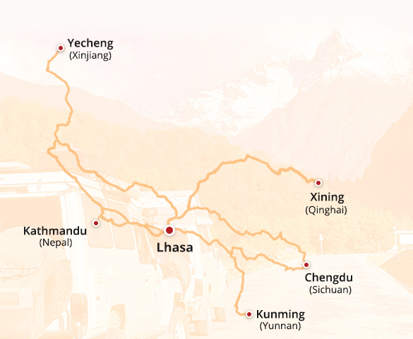 Tibet Overland Tour Map
