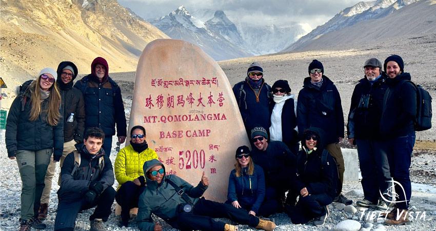 Took photos with our group members and Everest marker at Tibet EBC