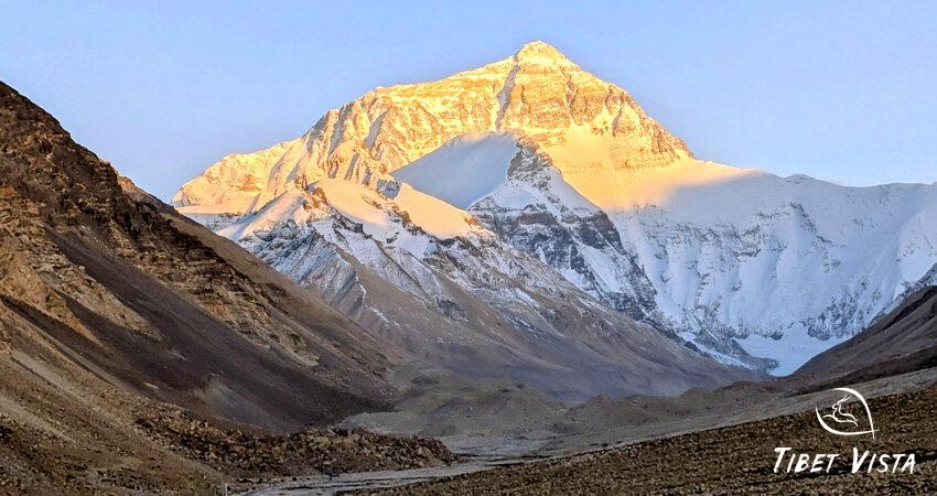 The close-up view of the unobstructed north face of Mt. Everest seen in Tibet